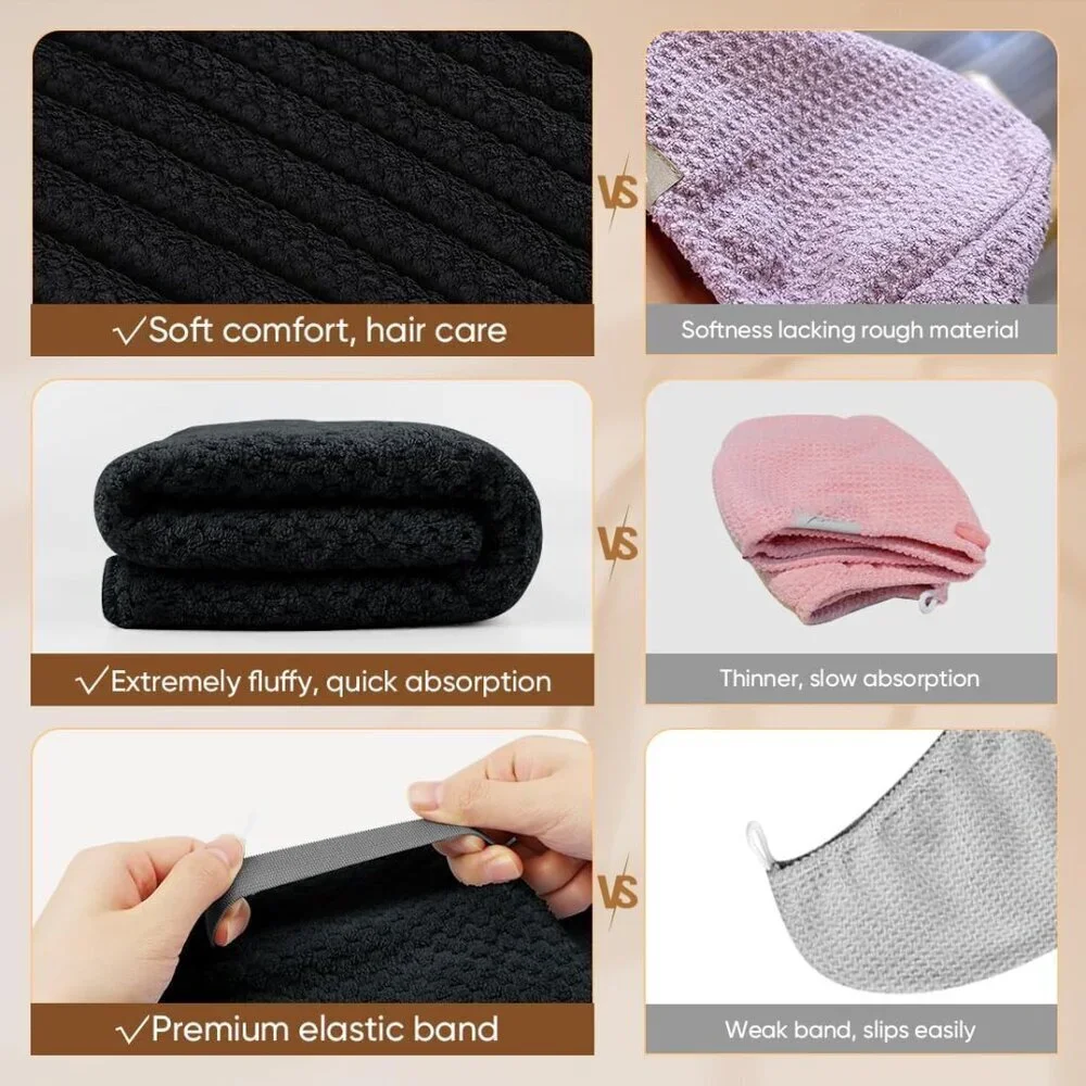 Microfiber Hair Towel Wrap 40x20in 5 Pack Quick Dry Anti Frizz for Women